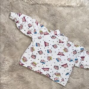 🧡6/9m 80s vintage girls Cute Cartoon kitty puppy Print Long Sleeve Shirt